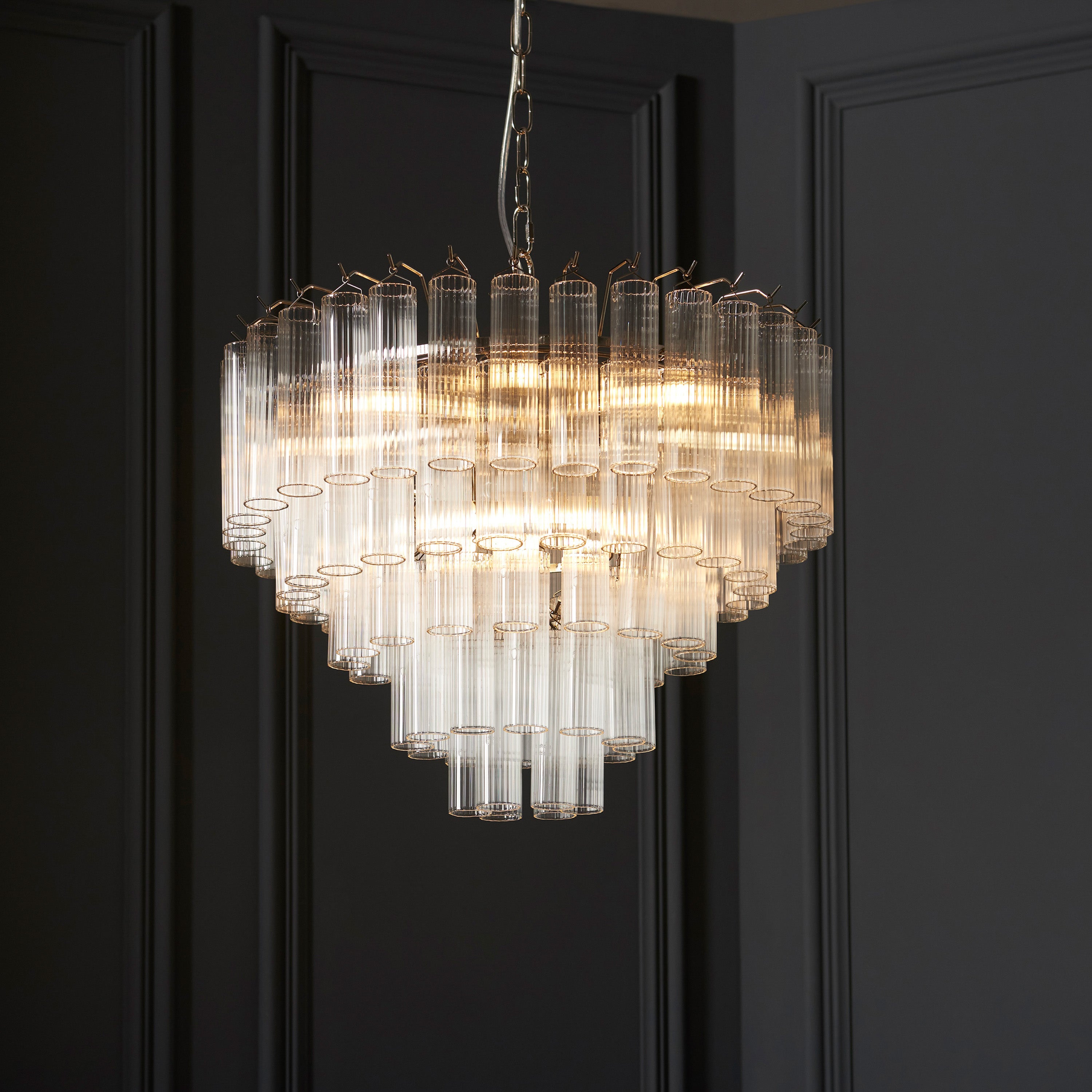 Balma Polished Nickel & Ribbed Glass Tiered Chandelier